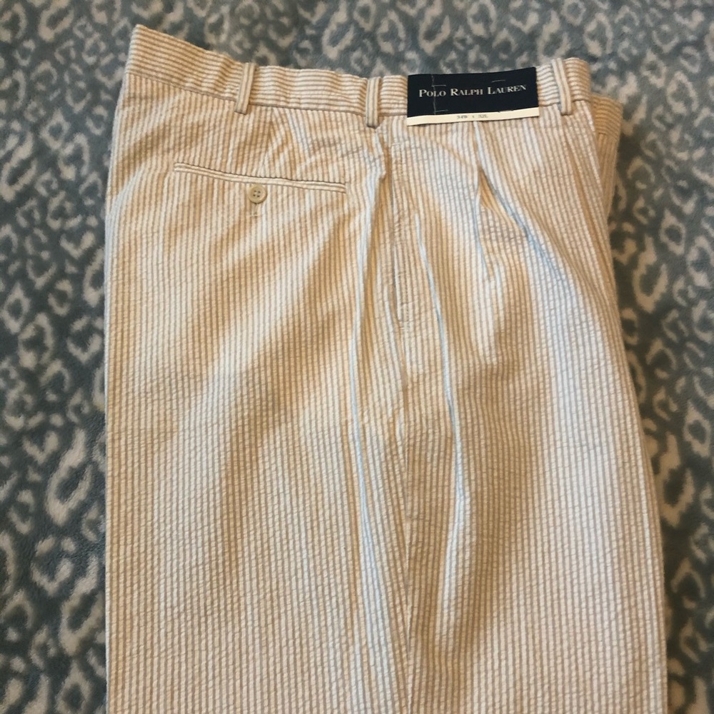 NWT Polo Cotton Seersucker Pants.  Tan & White.